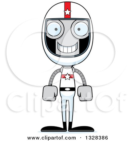 Clipart of a Cartoon Skinny Happy Race Car Driver Robot - Royalty Free Vector Illustration by Cory Thoman