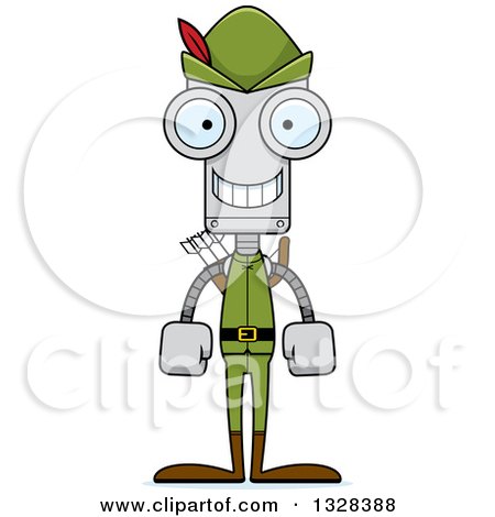 Clipart of a Cartoon Skinny Happy Robin Hood Robot - Royalty Free Vector Illustration by Cory Thoman
