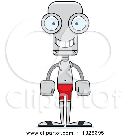 Clipart of a Cartoon Skinny Happy Robot Swimmer - Royalty Free Vector Illustration by Cory Thoman