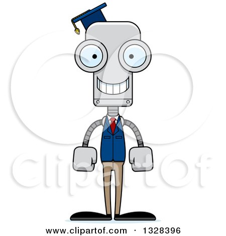 Clipart of a Cartoon Skinny Happy Robot Professor - Royalty Free Vector Illustration by Cory Thoman