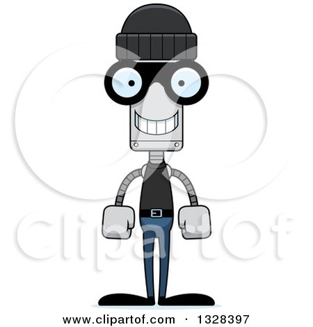 Clipart of a Cartoon Skinny Happy Robber Robot - Royalty Free Vector Illustration by Cory Thoman