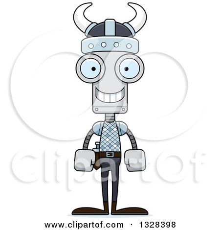 Clipart of a Cartoon Skinny Happy Viking Robot - Royalty Free Vector Illustration by Cory Thoman