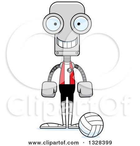 Clipart of a Cartoon Skinny Happy Robot Volleyball Player - Royalty Free Vector Illustration by Cory Thoman