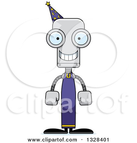 Clipart of a Cartoon Skinny Happy Wizard Robot - Royalty Free Vector Illustration by Cory Thoman