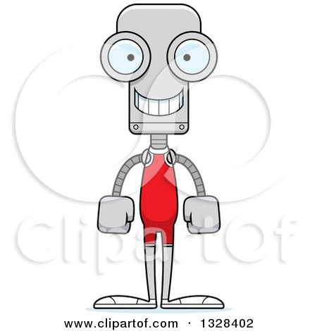 Clipart of a Cartoon Skinny Happy Robot Wrestler - Royalty Free Vector Illustration by Cory Thoman