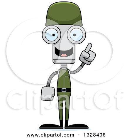 Clipart of a Cartoon Skinny Robot Soldier with an Idea - Royalty Free Vector Illustration by Cory Thoman