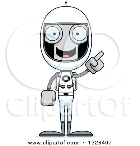 Clipart of a Cartoon Skinny Robot Astronaut with an Idea - Royalty Free Vector Illustration by Cory Thoman
