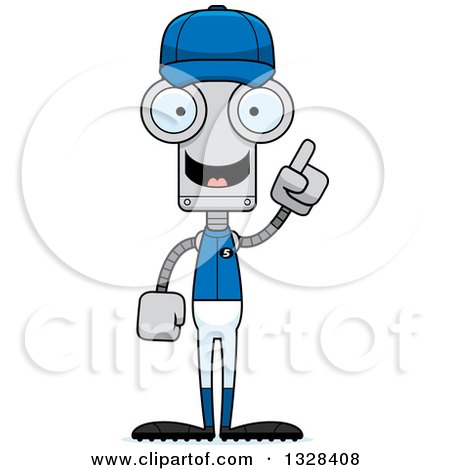 Clipart of a Cartoon Skinny Robot Baseball Player with an Idea - Royalty Free Vector Illustration by Cory Thoman