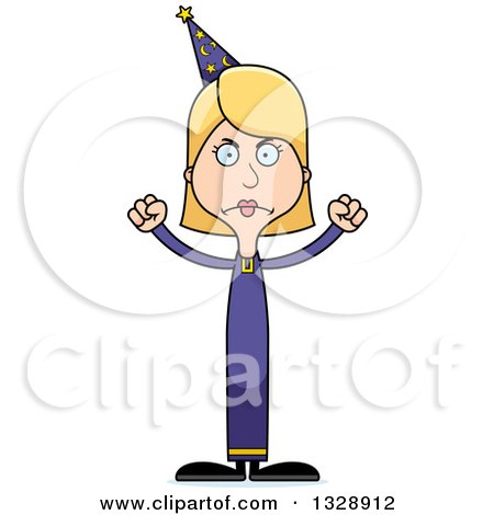 Clipart of a Cartoon Angry Tall Skinny White Wizard Woman - Royalty Free Vector Illustration by Cory Thoman