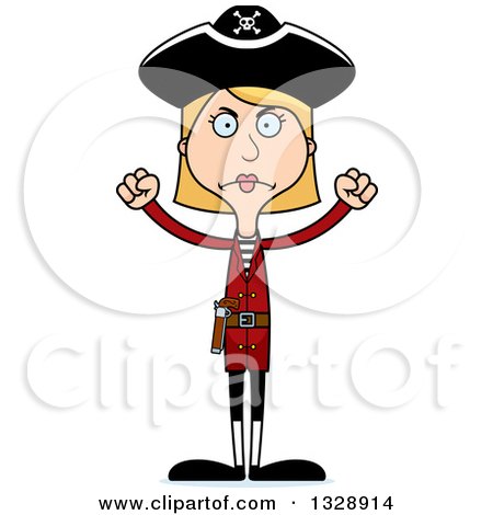 Clipart of a Cartoon Angry Tall Skinny White Woman Pirate - Royalty Free Vector Illustration by Cory Thoman