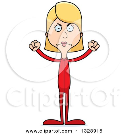 Clipart of a Cartoon Angry Tall Skinny White Woman in Footie Pajamas - Royalty Free Vector Illustration by Cory Thoman