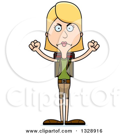 Clipart of a Cartoon Angry Tall Skinny White Woman Hiker - Royalty Free Vector Illustration by Cory Thoman