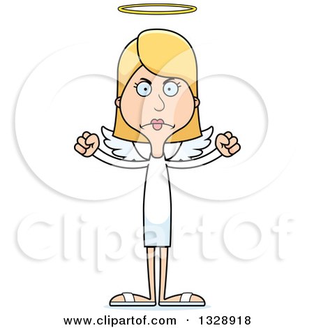 Clipart of a Cartoon Angry Tall Skinny White Woman Angel - Royalty Free Vector Illustration by Cory Thoman