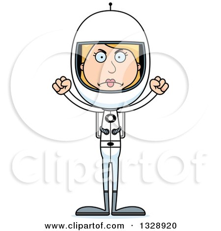 Clipart of a Cartoon Angry Tall Skinny White Woman Astronaut - Royalty Free Vector Illustration by Cory Thoman