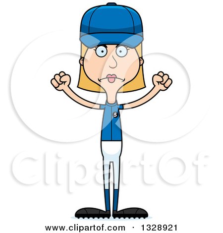 Clipart of a Cartoon Angry Tall Skinny White Woman Baseball Player - Royalty Free Vector Illustration by Cory Thoman