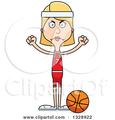 Clipart of a Cartoon Angry Tall Skinny White Woman Basketball Player - Royalty Free Vector Illustration by Cory Thoman