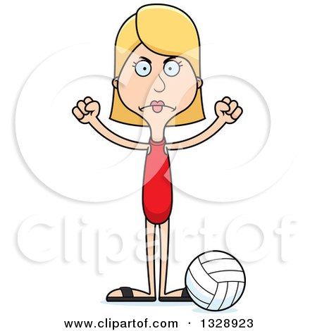 Clipart of a Cartoon Angry Tall Skinny White Woman Beach Volleyball Player - Royalty Free Vector Illustration by Cory Thoman