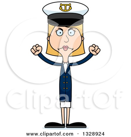 Clipart of a Cartoon Angry Tall Skinny White Woman Boat Captain - Royalty Free Vector Illustration by Cory Thoman