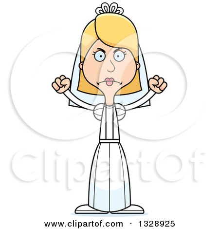 Clipart of a Cartoon Angry Tall Skinny White Woman Bride - Royalty Free Vector Illustration by Cory Thoman