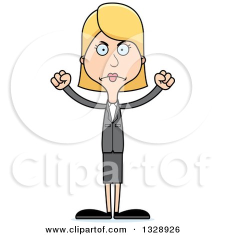 Clipart of a Cartoon Angry Tall Skinny White Business Woman - Royalty Free Vector Illustration by Cory Thoman