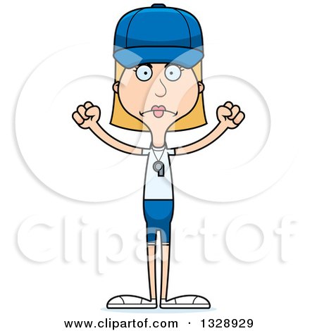 Clipart of a Cartoon Angry Tall Skinny White Woman Sports Coach - Royalty Free Vector Illustration by Cory Thoman