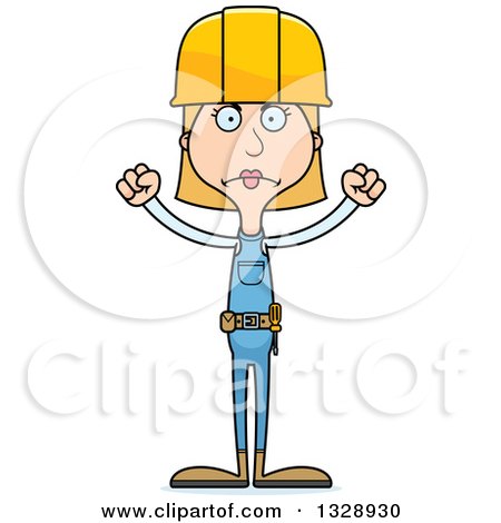 Clipart of a Cartoon Angry Tall Skinny White Woman Construction Worker - Royalty Free Vector Illustration by Cory Thoman