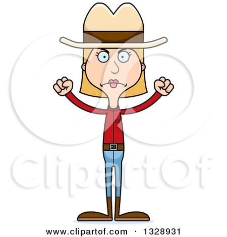 Clipart of a Cartoon Angry Tall Skinny White Cowgirl Woman - Royalty Free Vector Illustration by Cory Thoman
