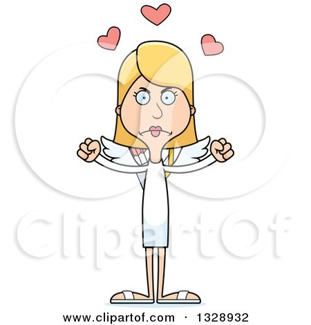 Clipart of a Cartoon Angry Tall Skinny White Woman Cupid - Royalty Free Vector Illustration by Cory Thoman