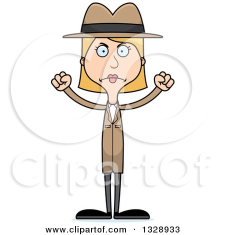 Clipart of a Cartoon Angry Tall Skinny White Woman Detective - Royalty Free Vector Illustration by Cory Thoman