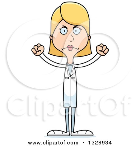 Clipart of a Cartoon Angry Tall Skinny White Woman Doctor - Royalty Free Vector Illustration by Cory Thoman
