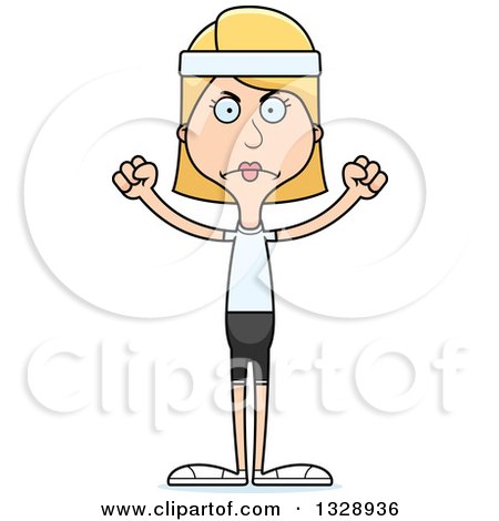 Clipart of a Cartoon Angry Tall Skinny White Fit Woman - Royalty Free Vector Illustration by Cory Thoman