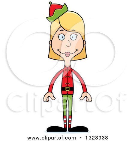 Clipart of a Cartoon Happy Tall Skinny White Christmas Elf Woman - Royalty Free Vector Illustration by Cory Thoman