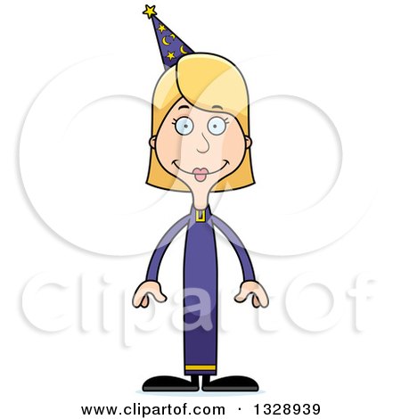 Clipart of a Cartoon Happy Tall Skinny White Wizard Woman - Royalty Free Vector Illustration by Cory Thoman