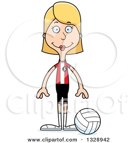 Clipart of a Cartoon Happy Tall Skinny White Woman Volleyball Player - Royalty Free Vector Illustration by Cory Thoman
