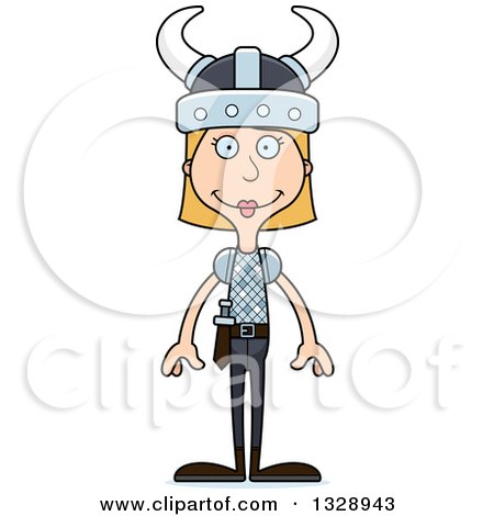 Clipart of a Cartoon Happy Tall Skinny White Woman Viking - Royalty Free Vector Illustration by Cory Thoman