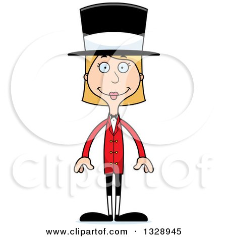 Clipart of a Cartoon Happy Tall Skinny White Woman Circus Ringmaster - Royalty Free Vector Illustration by Cory Thoman