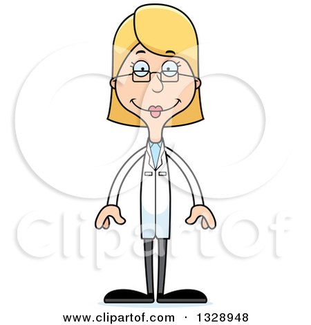 Clipart of a Cartoon Happy Tall Skinny White Woman Scientist - Royalty Free Vector Illustration by Cory Thoman