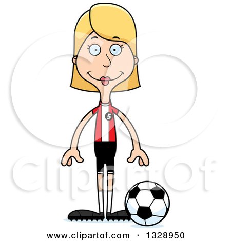 Clipart of a Cartoon Happy Tall Skinny White Woman Soccer Player - Royalty Free Vector Illustration by Cory Thoman