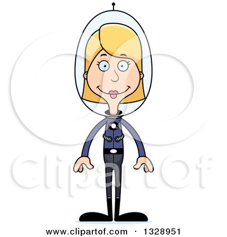 Clipart of a Cartoon Happy Tall Skinny White Futuristic Space Woman - Royalty Free Vector Illustration by Cory Thoman