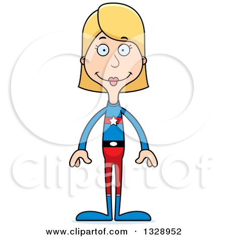 Clipart of a Cartoon Happy Tall Skinny White Super Woman - Royalty Free Vector Illustration by Cory Thoman