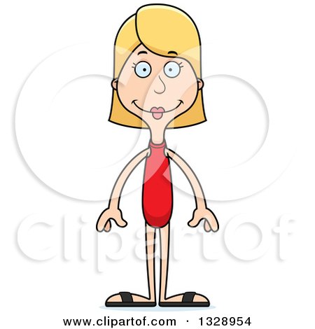 Clipart of a Cartoon Happy Tall Skinny White Woman Swimmer - Royalty Free Vector Illustration by Cory Thoman