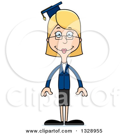 Clipart of a Cartoon Happy Tall Skinny White Woman Professor - Royalty Free Vector Illustration by Cory Thoman