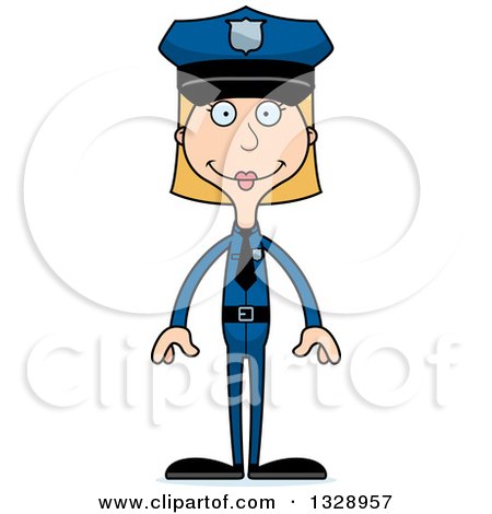 Clipart of a Cartoon Happy Tall Skinny White Woman Police Officer - Royalty Free Vector Illustration by Cory Thoman