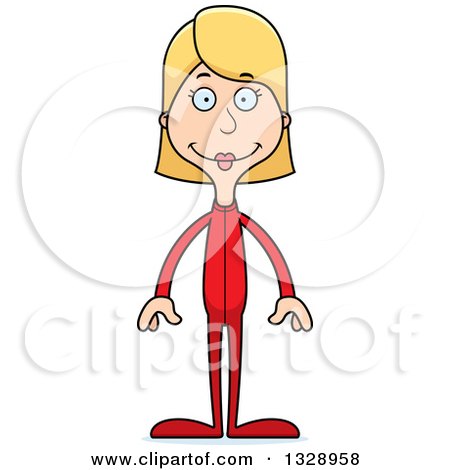 Clipart of a Cartoon Happy Tall Skinny White Woman in Footie Pajamas - Royalty Free Vector Illustration by Cory Thoman