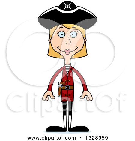 Clipart of a Cartoon Happy Tall Skinny White Woman Pirate - Royalty Free Vector Illustration by Cory Thoman