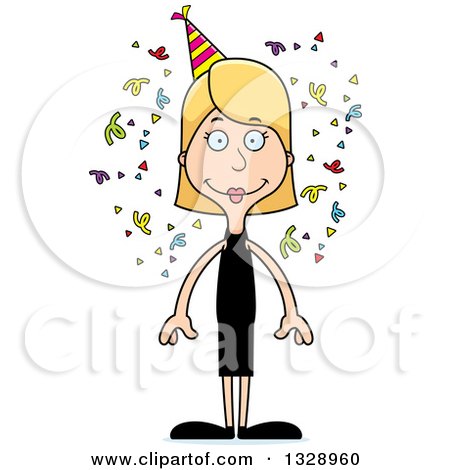 Clipart of a Cartoon Happy Tall Skinny White Party Woman - Royalty Free Vector Illustration by Cory Thoman