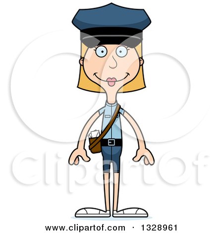 Clipart of a Cartoon Happy Tall Skinny White Woman Mail Worker - Royalty Free Vector Illustration by Cory Thoman