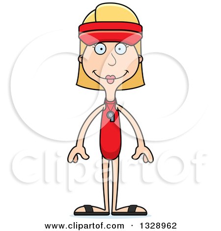 Clipart of a Cartoon Happy Tall Skinny White Woman Lifeguard - Royalty Free Vector Illustration by Cory Thoman