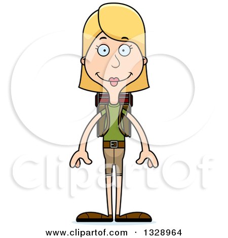 Clipart of a Cartoon Happy Tall Skinny White Woman Hiker - Royalty Free Vector Illustration by Cory Thoman