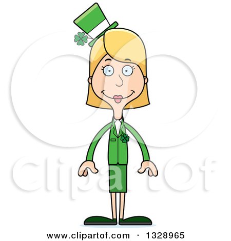 Clipart of a Cartoon Happy Tall Skinny White Irish St Patricks Day Woman - Royalty Free Vector Illustration by Cory Thoman